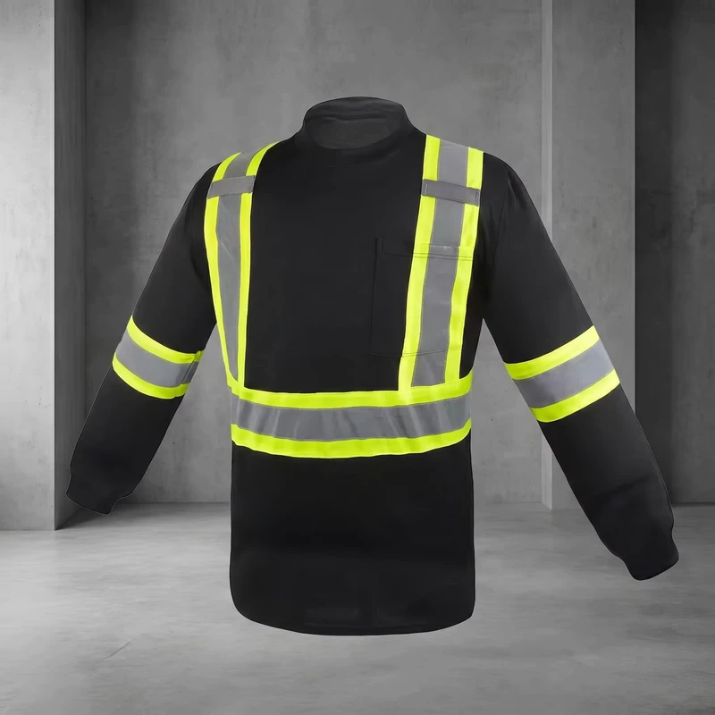 Breathable Quick Dry Long Sleeve Polyester Warehouse Logistics Customized Logo Print Reflective Safety T Shirt