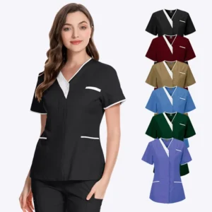 Breathable Quick Dry Nurse Uniforms Top Woven Hospital Scrub Suit Top for Medical Supplies Nursing Tunics