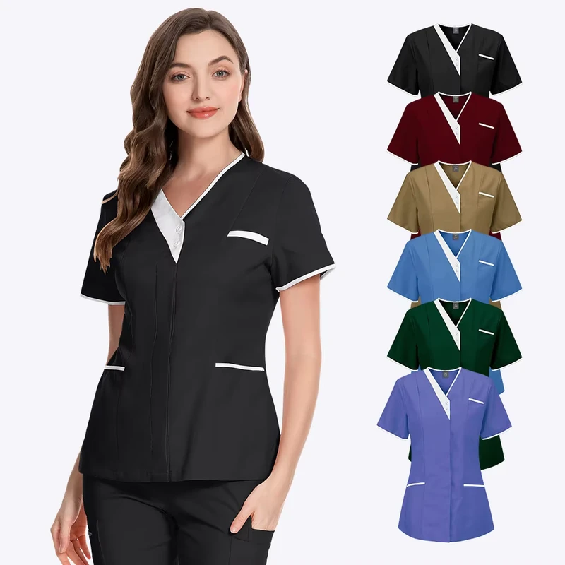 Breathable Quick Dry Nurse Uniforms Top Woven Hospital Scrub Suit Top for Medical Supplies Nursing Tunics