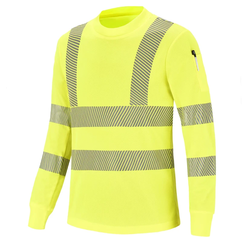 Breathable Quick drying Reflective Long sleeved T shirt High Visibility Long Sleeve Safety Work T Shirt Class 2 Hi Vis T Shirts