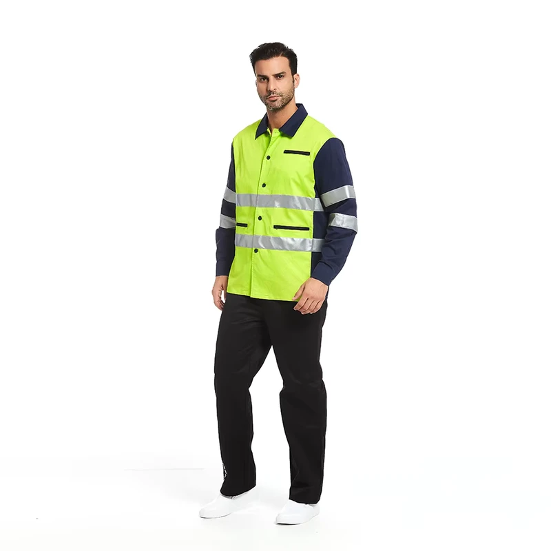Breathable Reflective Work Shirt Men Fluorescent Safety Shirt with Reinforced Stitching for Workshop