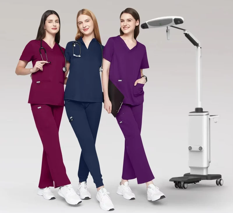 Breathable Stretch Twill Medical Scrub Suit Set with Needle Detection for Women