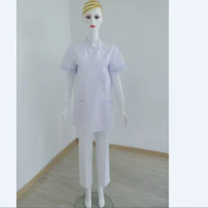 Breathable Unisex White Stand up Collar Nurse Uniform Sets Tops Pants for Healthcare Center Year Polycotton 65 35 Poplin Fabric