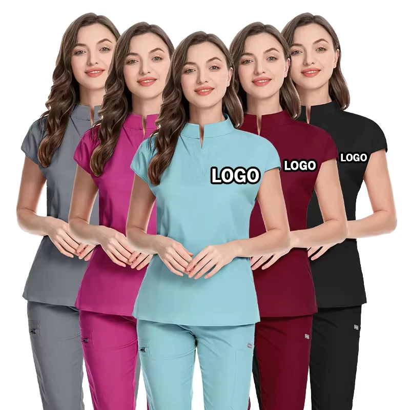 Breathable Women's Hospital Nurse Scrub Set with Elastic Waist for Medical Care and Spa