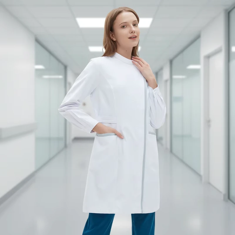 Breathable Woven Polyester Cotton Unisex Hospital Scrub Uniform Set with Top and Bottom Lab Coat by Baiyi Angel