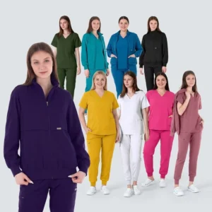 Bright Color Medical Doctor Nursing Scrub Uniform Set with Jogger Pants