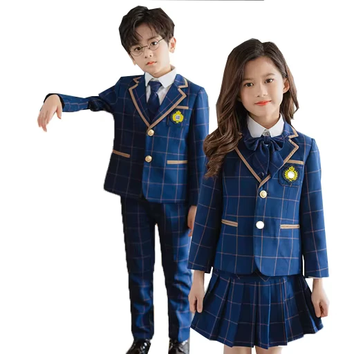 British Style Primary School and Kindergarten Uniform Plaid Three-Piece Set