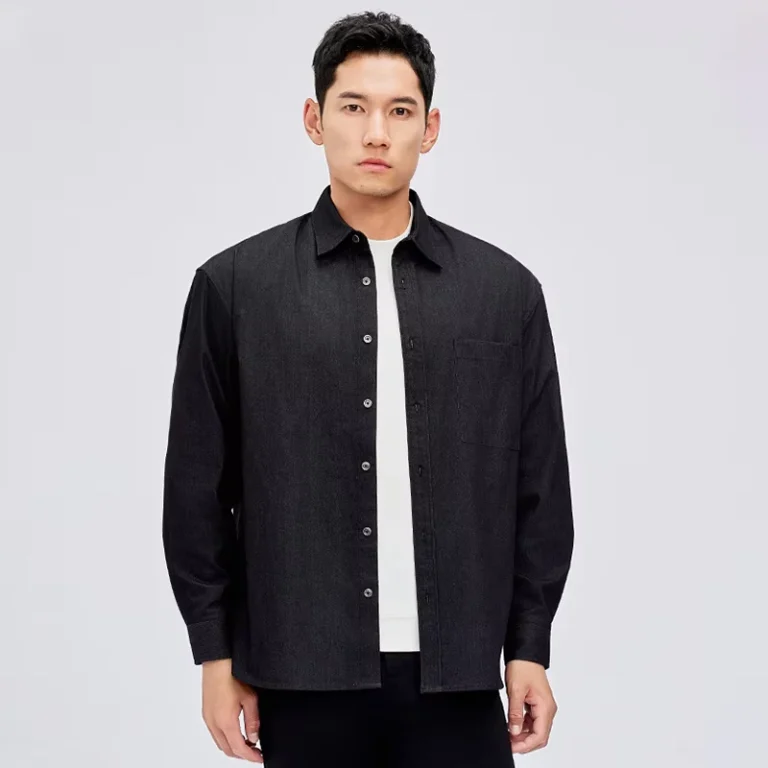 Brloote-Mens-Casual-Solid-Color-Breathable-Eco-Friendly-Twill-Fabric-220g-Long-Sleeve-Turn-down-Collar-Shirt-Spring