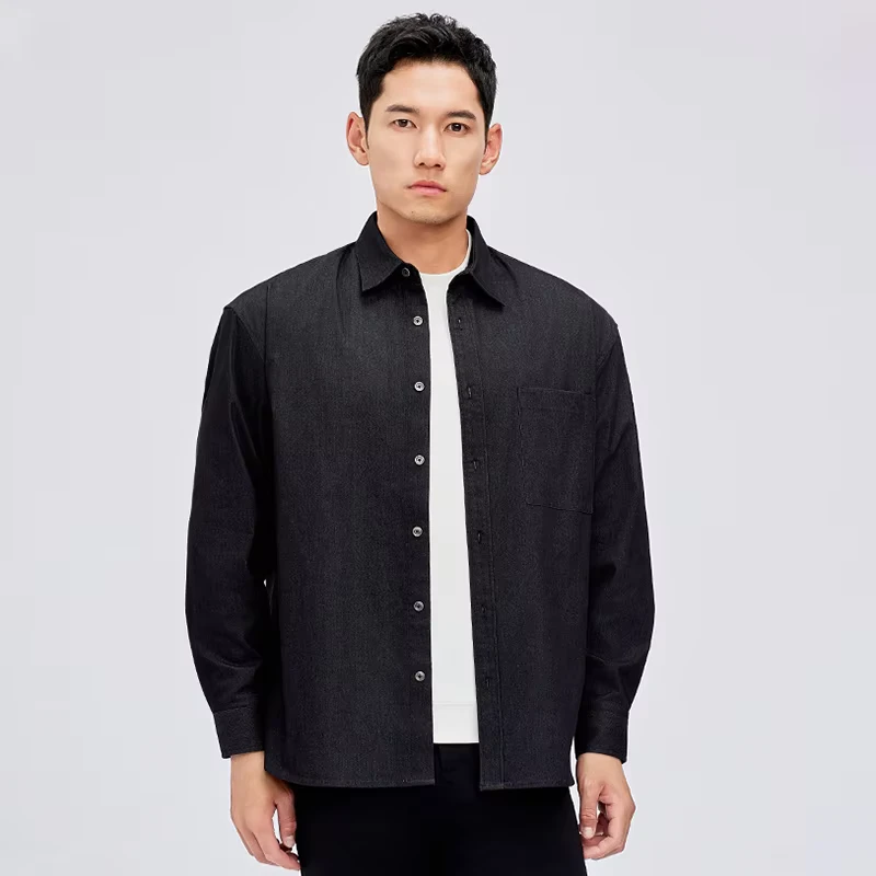 Brloote Men's Casual Solid Color Breathable Eco-Friendly Twill Fabric 220g Long Sleeve Turn-down Collar Shirt Spring