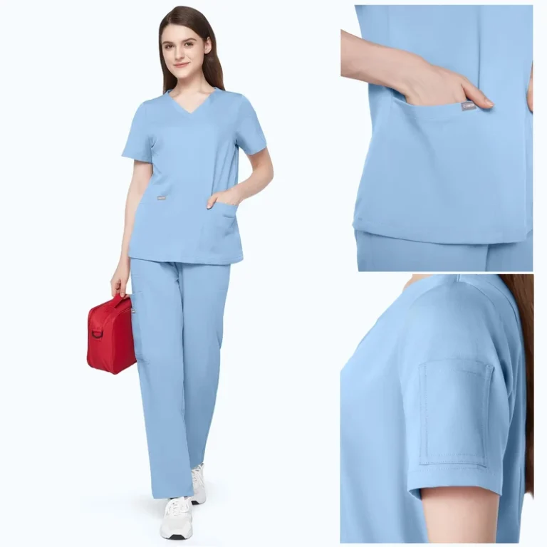 Brushed-Microfiber-Nylon-Spandex-Nursing-Scrub-Set-V-Neck-Hospital-Work-Clothes-1