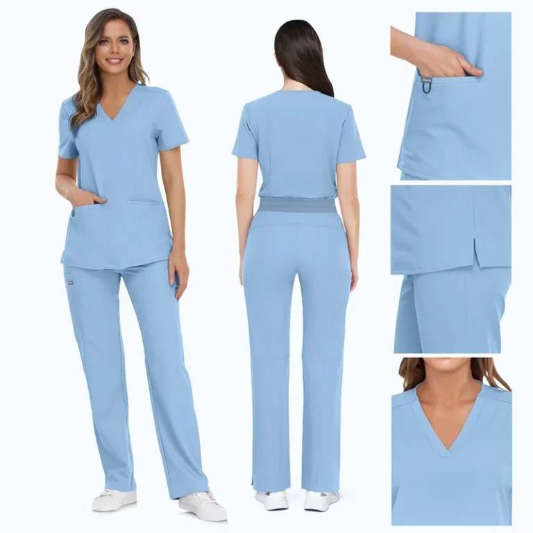 Brushed-Microfiber-Nylon-Spandex-Nursing-Scrub-Set-V-Neck-Hospital-Work-Clothes