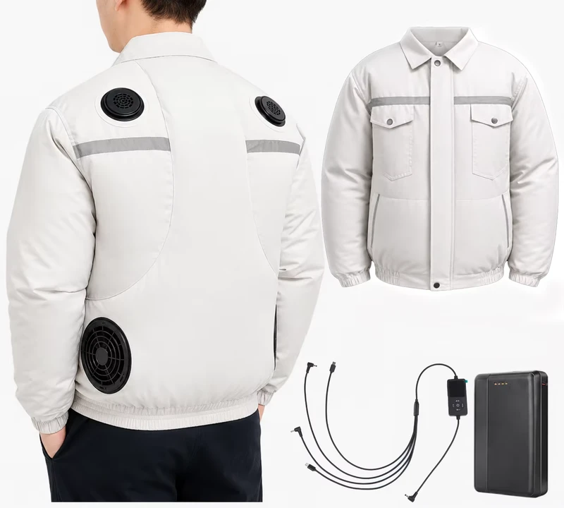 Built in Cooling Fan Long Sleeve Cooling Jacket Polyester Breathable Heat Resistant Summer Construction Work Wear
