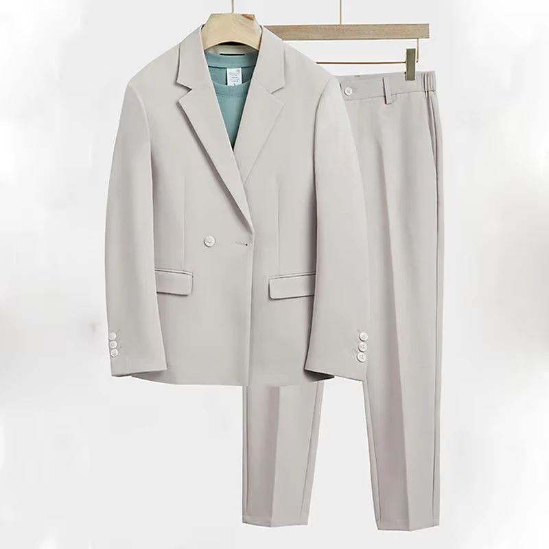 Bulk Customization Casual Business Two piece Men's Slim White Viscose Polyester Single Breasted Windproof Suit