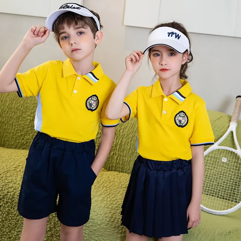 Bulk Sport Custom Badge School PE Uniform Yellow Custom Polo Kids Kindergarten Primary Pre school School Uniform Design