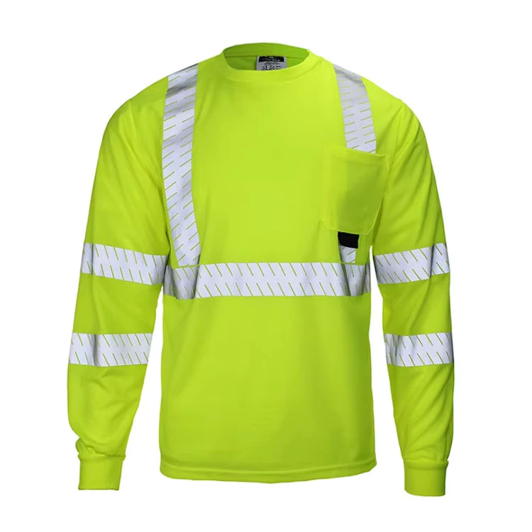 Bulk climacool 100% Cotton Long Short Sleeve Hi Vis Workwear Construction Reflective Safety t Shirts with Segmented Tape