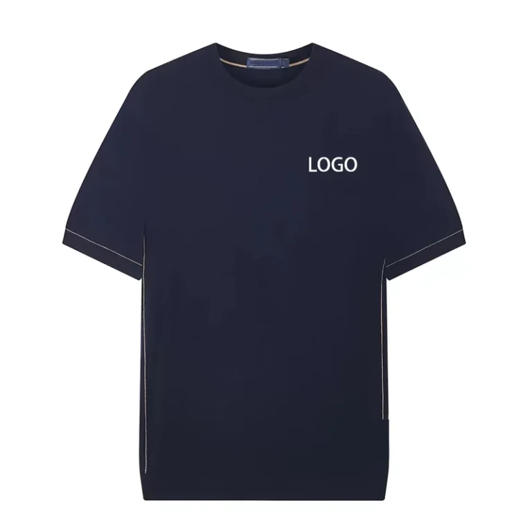 Business-Casual-Navy-Blue-100-Cotton-Jersey-Slim-O-Neck-Screen-Printed-Logo-Short-Sleeve-T-Shirt