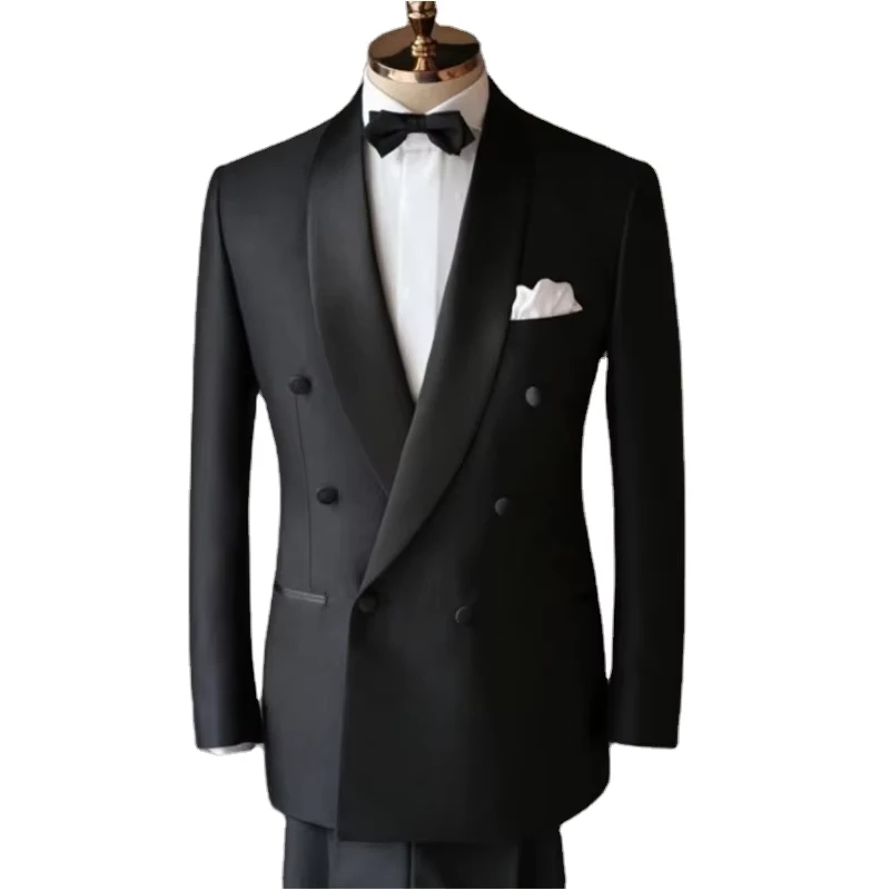 Business Real Photo Shawl Lapel Men Suits Slim Fit 2 Pieces Wedding Groom Custom Clothes Outfit Casual Daily Set Blazer Pant