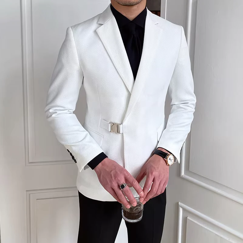 Business and Leisure Personality Retro Suit Jacket Solid Color Double-breasted Commuter Men's Suit Jacket