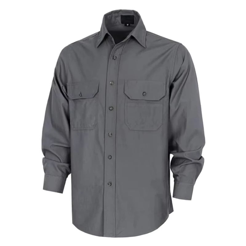Button Long Sleeve Relaxed Fit Lightweight 100% Cotton Chambray Breathable EX Soft ASTM Certified Utility Pockets Men's Work