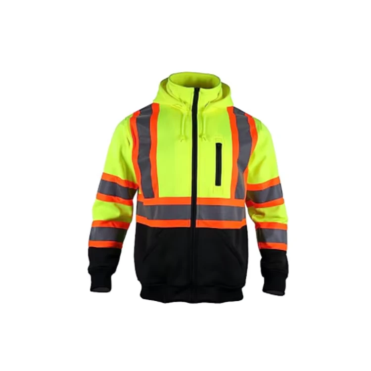 C-Hi-Vis-Polyester-Fleece-Lining-Long-Sleeve-Safety-Sweatshirt-Hooded-Reflective-Sweater-with-Zipper-Customizable-Logo