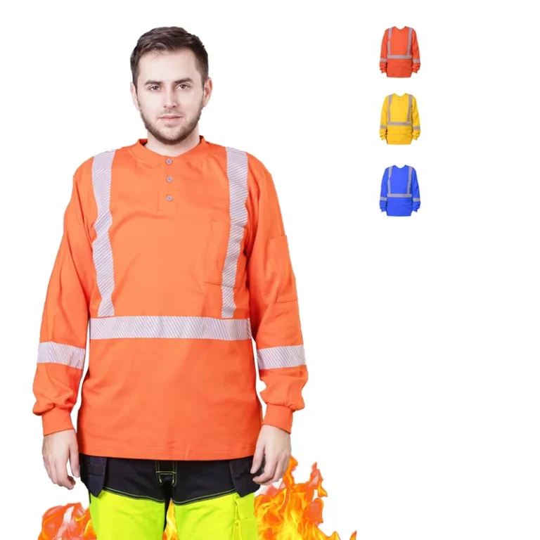 CAT2-FR-Knitted-Construction-Fire-Retard-Safety-Fireproof-FRC-Flame-Resist-Fire-Resistant-Henley-Shirt