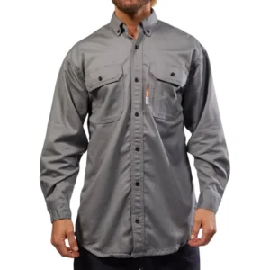 CAT2 Fire Retardant Shirts for Men Long Sleeve Arc Flash 10 Cal Workwear Shirt 6.5OZ Cotton Flame Resistant Uniform FR Shirts