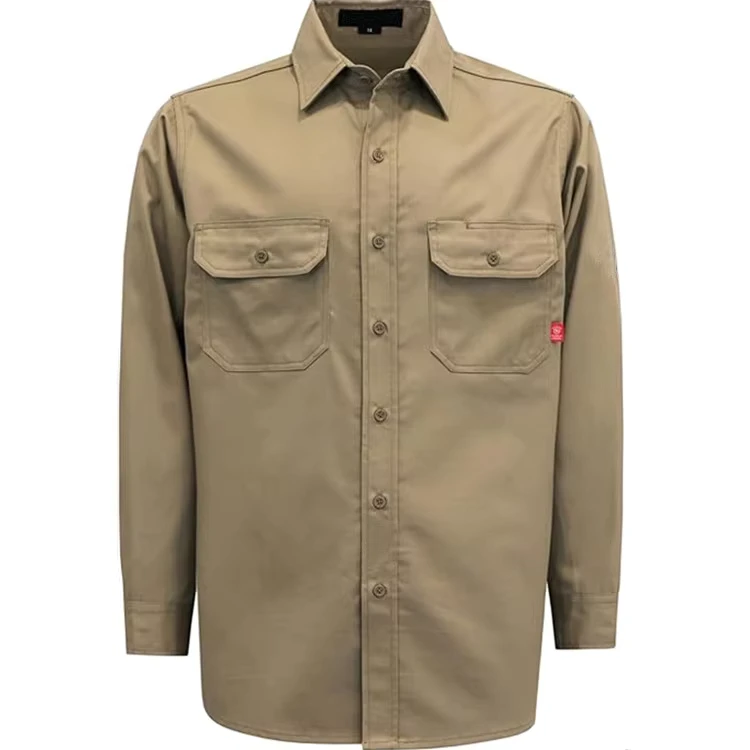 CAT2 Fire Retardant Woven FR Shirts 6.5OZ Cotton Threads Adjustable Cuffs Arc Flash Safety Uniform Solid Printed Plaid Model