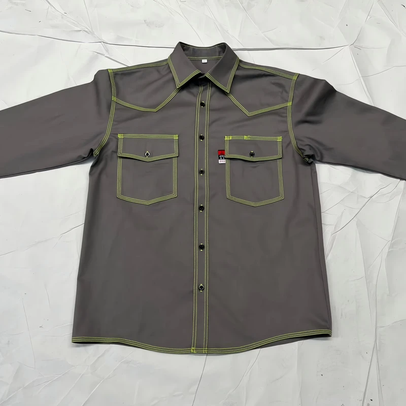 CAT2 Flame Retardant Cotton Fire Resistant Shirt Water Repellent FRC Snaps Feature Customized Logo Customized Color
