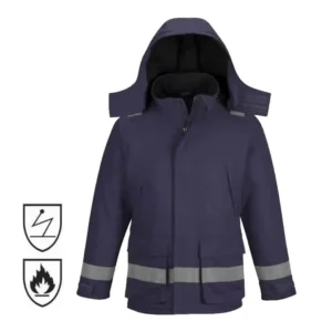 CE Certificate Oil and Gas Navy Blue Flame Resistant Industrial Safety Reflective FR Freezer Winter Work Jacket for Welding