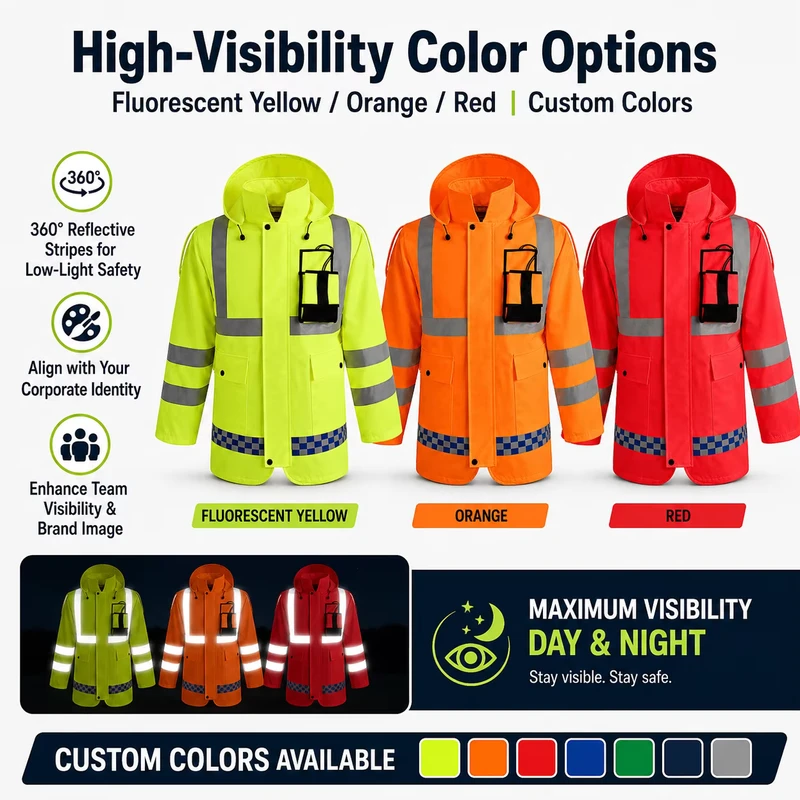 CE Certified ANSI ISEA 107 Class 2 Waterproof Breathable Foldable Fluorescent Reflective Safety Jacket Built in LED Flashlight
