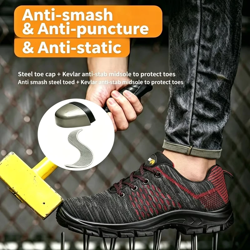 CE Certified Work Construction Safety Shoes Steel Toe & for Midsole Slip Resistant Breathable & Lightweight