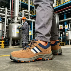 CE Leather Safety Shoes with Breathable Mesh Midsole Anti-Slip Anti-Static Steel-Toe Work Shoes