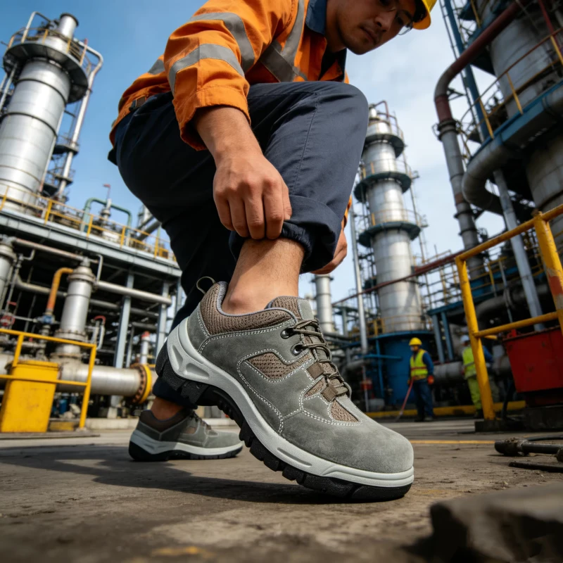 CE Outdoor Casual Safety Shoes Grey Breathable Slip-Resistant Anti-Puncture Steel-Toe Work Shoes for Road Maintenance