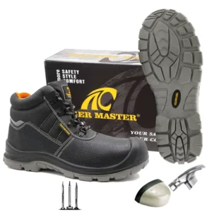 CE S3 Certified Black Leather Labor Safety Shoes Steel Toe Puncture proof Anti static Oil & Slip Resistance PU Sole for Men