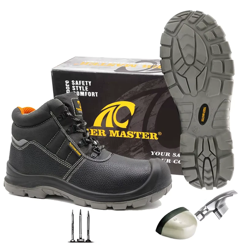 CE S3 Certified Black Leather Labor Safety Shoes Steel Toe Puncture proof Anti static Oil & Slip Resistance PU Sole for Men
