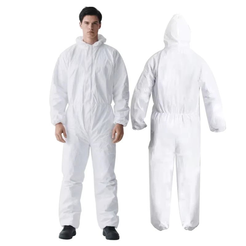 CE Standard 55g Disposable Polypropylene Coverall Waterproof Chemical Protective Safety Hazmat Suit with Hood