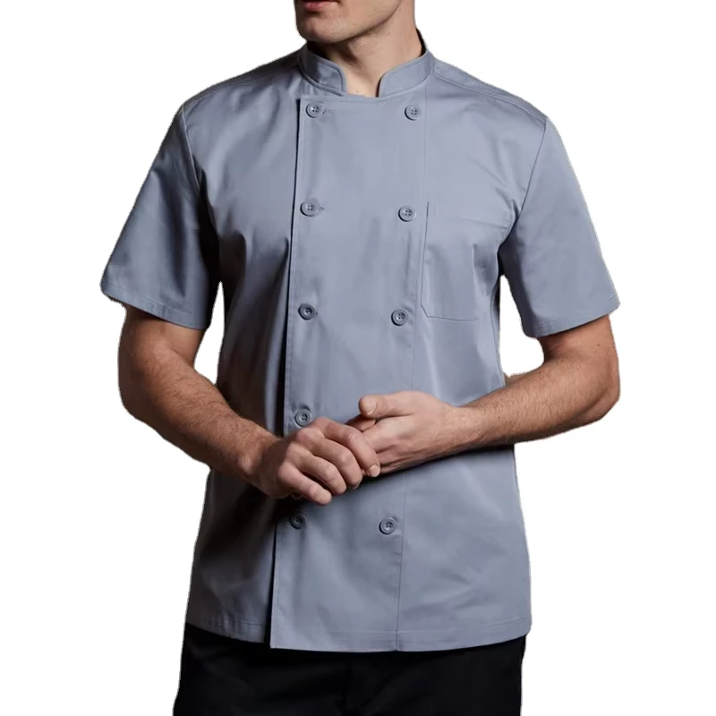 CHECKEDOUT Light Fabric in Stock Unisex Short Sleeve Refreshing Fabric Multi Color Chef Jacket Restaurant Uniform