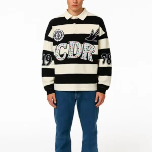 CHIDAOREN Custom Streetwear Men Double Layer Knitted Long Sleeve T Shirt 100% Cotton Print Striped Vintage Rugby Men Polo Shirt
