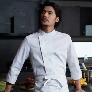 CHUYibang Men’s Breathable Long Sleeve Summer Work Tops Catering Chef Suit for Kitchen Restaurant Hotel Canteen Twill Uniforms