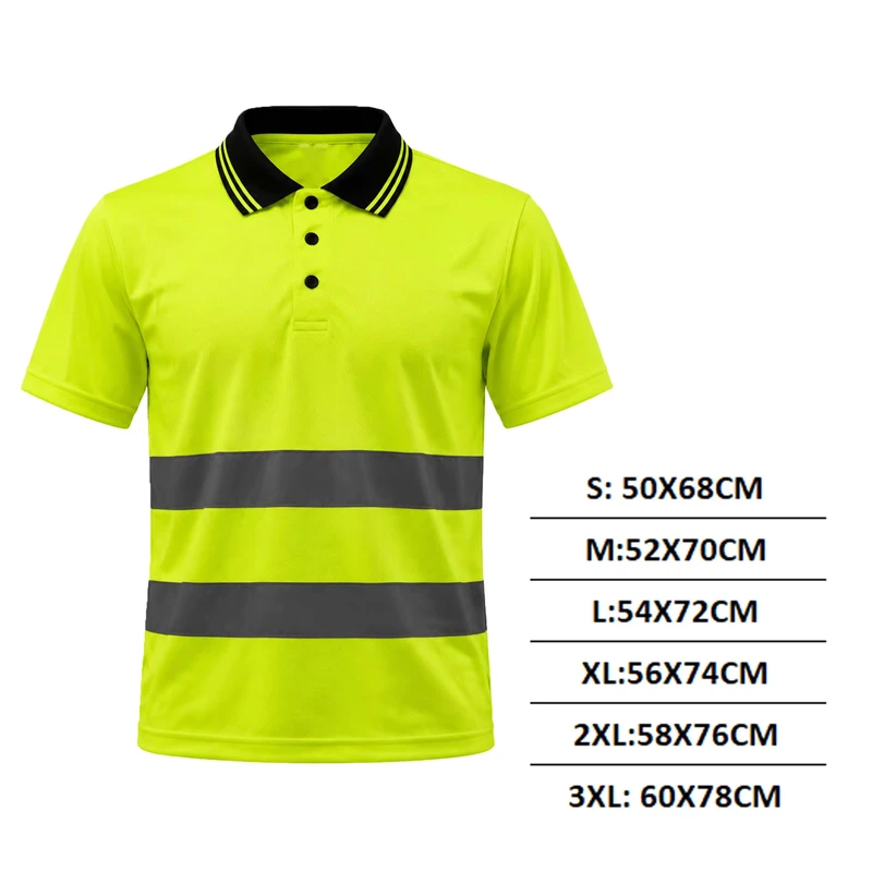 CLASS 2 Work Polo Shirts for Men Construction Short Sleeve Green Hi Vis Reflective Safety Polyester Performance for Road Workers