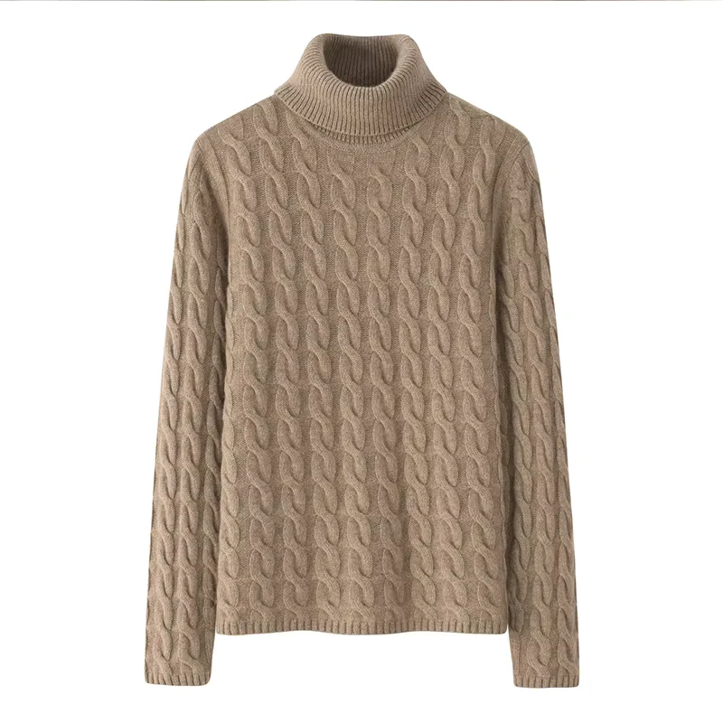Cable Knit Cashmere Turtleneck Sweater for Women