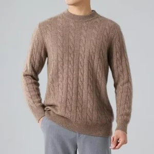 Cable Simple Casual Style Knitted Wool Blend Plain Knit Pullover Cashmere Sweater for Men