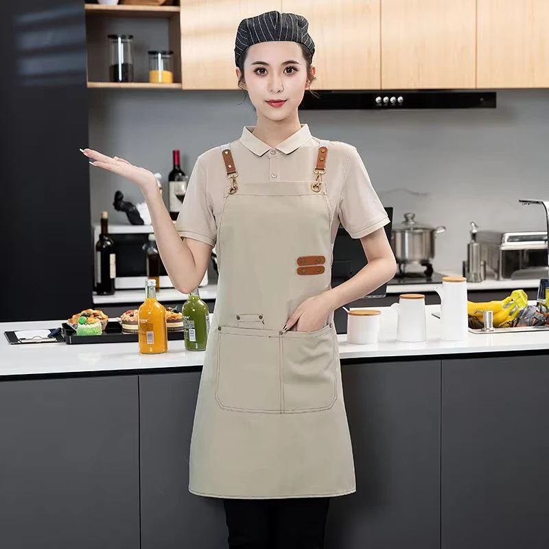 Canvas Apron Kitchen Coffee Milk Tea Shop Catering Waterproof Unisex Work Clothes Printed Logo Anti fouling Uniform