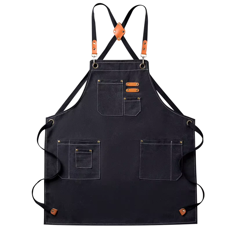 Canvas Kitchen Apron Custom Logo Cross Back Waterproof Washable Reusable Heat Resistant