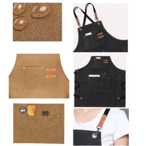 Canvas Kitchen Apron Reusable Waterproof with Pocket Adjustable Straps