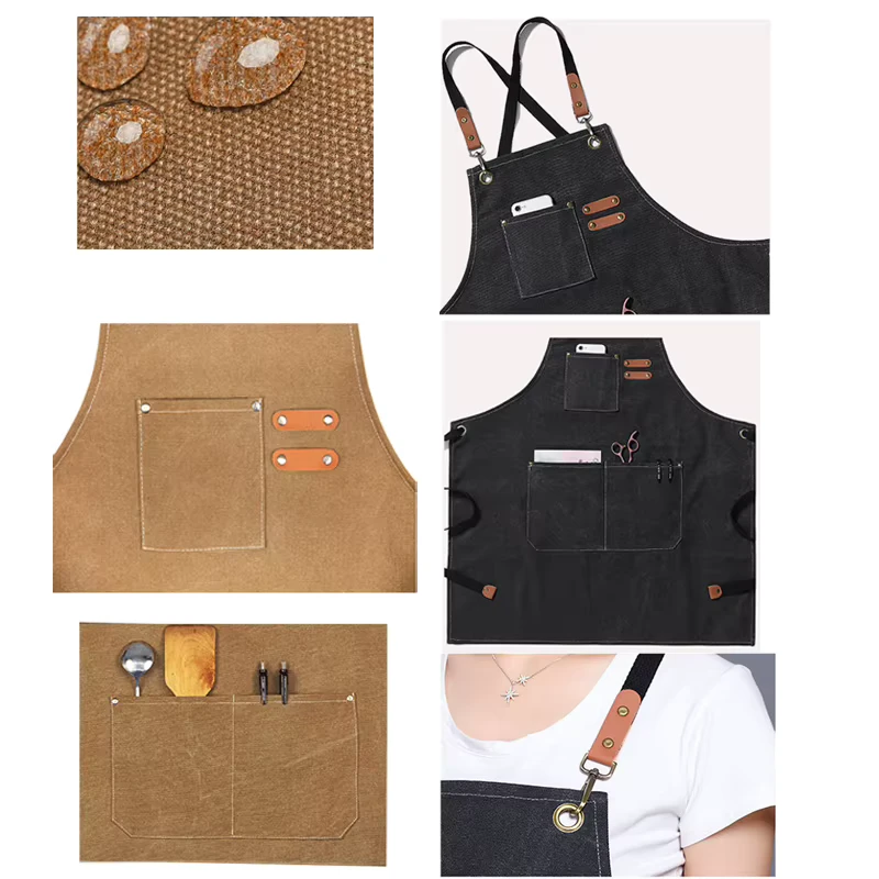 Canvas Kitchen Apron Reusable Waterproof with Pocket Adjustable Straps