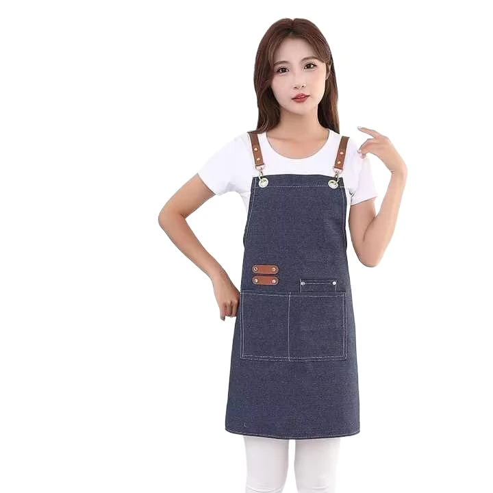Canvas Kitchen Aprons Cross Back Barista Denim Chef Stylist Apron Beauty Nails Studios Uniform Grill Restaurant Apron