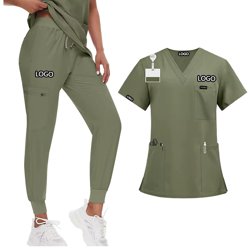 Caribbean Blue Pink Purple Stretch Scrubs Set Nursing Medical Uniform
