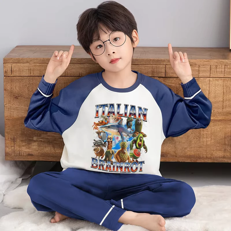 Cartoon Teenager Boys' Long Sleeved Pajamas Spring Autumn Large Children's Home Wear 100% Organic Cotton Skin Friendly Suits