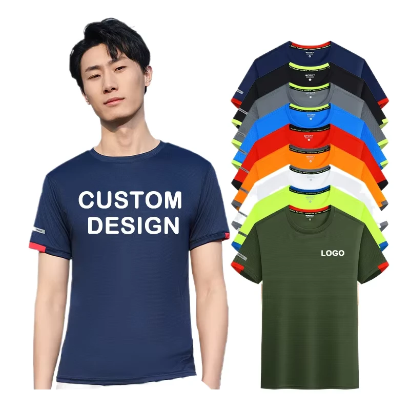Casual 100% Polyester Knitted Crew Neck T Shirts 180g Solid Quick Drying Screen Print Custom Logo Design for Men